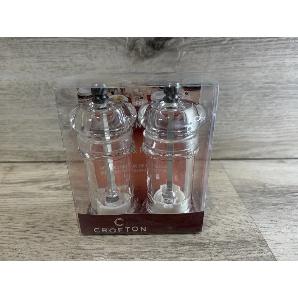 Crofton‎ 2pc Piece Salt And Pepper Mill Set Clear New In Box